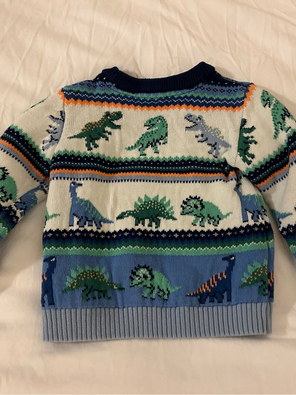Gymboree Cream, Blue & Green Dinosaur Knit Sweater